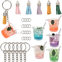 (52) Непрозрачная лаванда Наборы для ключей, включая большие подвески из прозрачной смолы, Искусственные замши кисточкой подвесные украшения, железные разъемные брелоки и разъемные кольца, разноцветные, 46x35x51 мм, отверстие : 2 мм, 5 цветов, 1 шт / цвет, 5 шт