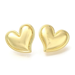 Настоящее золото 18K Серьги-гвоздики из латуни с покрытием стойки, без кадмия и без свинца, долговечный, сердце, слева и справа, реальный 18 k позолоченный, 23.5x25 мм