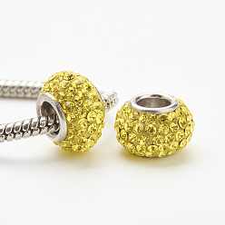 249_Цитрин Австрийский хрусталь, европейские бусины, бусины с большим отверстием, 925 сердечник из стерлингового серебра, рондель, 249 _citrine, 11~12x7.5 мм, отверстие : 4.5 мм