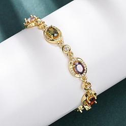 Разноцветный Браслеты-цепочки из овальной латуни с микропаве из кубических цирконий для женщин, реальный 18 k позолоченный, стойки покрытие, долговечный, без кадмия и без свинца, красочный, 7-1/4 дюйм (18.5 см)