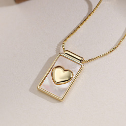 Сердце Прямоугольные подвески из латуни с натуральными ракушками на цепочке, золотые, цвет морской раковины, сердце, 17.72 дюйм (45 см)