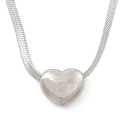 Нержавеющая Сталь Цвет 304 ожерелья в виде сердца из нержавеющей стали с плоской змеиной цепочкой для женщин, цвет нержавеющей стали, 14.25 дюйм (36.2 см)