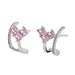 Платина Латунные серьги-гвоздики в форме сердца с покрытием стойки, с четким кубического циркония, без кадмия и без свинца, долговечный, платина, 14x11 мм