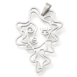 Нержавеющая Сталь Цвет 304 подвески из нержавеющей стали, очарование лица девушки, лазерная резка, цвет нержавеющей стали, 35x24.5x1 мм, отверстие : 6x3 мм