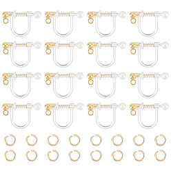 Настоящее золото 18K 16шт. 304 фурнитура для сережек-клипс из нержавеющей стали, с петлями и пластиковой фурнитурой, U-образный, с 30 соединительными кольцами, реальный 18 k позолоченный, 11x17.5x3 мм