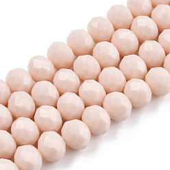 Pêche Perles de verre opaques de couleur unie, facette, rondelle, peachpuff, 10x8mm, Trou: 1mm, Environ 63~65 pcs/chapelet, 49~50 cm
