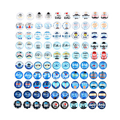Mixed Color Glass Cabochons, Half Round/Dome with Father's Day Pattern, Mixed Color, 12x4.8mm, about 100pcs/bag