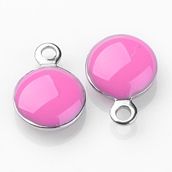Hot Pink Stainless Steel Enamel Charms, Enamelled Sequins, Flat Round, Hot Pink, 11x8x3mm, Hole: 1mm