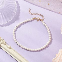 Белый Синтетические бирюзовые браслеты из бисера, с 304 концами из нержавеющей стали цепочки ювелирные изделия для женщин, белые, 7-7/8 дюйм (19.9 см)