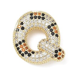 Letter Q Латунные микро проложить кубического циркония подвески, долговечный, стойки покрытие, письмо амулеты, реальный 18 k позолоченный, Буква Q, 23x22x7 мм, отверстие : 5.2x3 мм