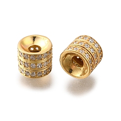 Настоящее золото 18K 925 бусины из стерлингового серебра с микропаве, прозрачные бусины из кубического циркония, колонка, реальный 18 k позолоченный, 8x7 мм, отверстие : 2 мм
