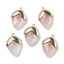 Розовый Кварц Природного розового кварца подвески, с золотой латуни нахождения, подвески в форме клубники, граненые, 25x17.5x7 мм, отверстие : 1.6 мм