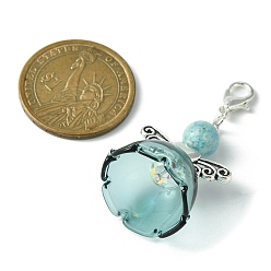Natural Gemstone Natural Hemimorphite Pendant Decorations, with Glass Beads and Alloy Lobster Claw Clasps, Angel, 45mm