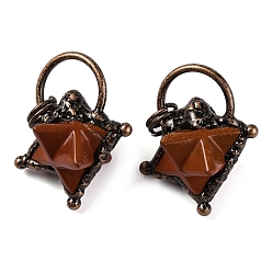 Красный Камень Подвески со звездами из натуральной красной яшмы Меркаба, латунные подвески-звезды с кольцами-прыгунами, Красная медь, 35x31x20 мм, отверстие : 6 мм