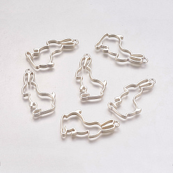 Матовый Серебристый Цвет Матовый стиль сплава кролик кролик с открытой спиной безель подвески, для diy уф смолы, эпоксидная смола, Прессованные цветочные украшения, без свинца и без никеля , матовое серебро, 43.9x23.5x3.5 мм, отверстие : 3 мм