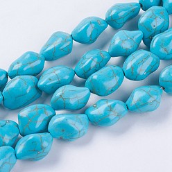 Темно-Голубой Синтетических нитей бирюзовые бусы, окрашенная и подогревом, самородки, глубокое синее небо, 14~18x12~15x9~10.5 мм, отверстие : 1.5 мм, около 25 шт / нитка, 13.39 дюйм (38.3 см)