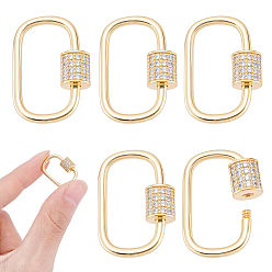 Золотой Латунь микропаве прозрачный кубический цирконий винт карабин брелоки, для изготовления ожерелий, быстрые ссылки, прямоугольные, золотые, 21.5x15x6 мм