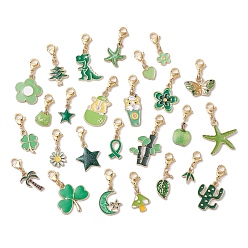 Светло-зеленый Подвески из сплава с эмалью, 304 подвески-застежки-лобстеры из нержавеющей стали для украшения сумок, светло-зеленый, 24~40 мм, Кулон : 11~27x10~24x1.5~2.5 мм