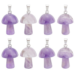 Аметист 10 шт. Подвески из натурального аметиста, с защелкой из нержавеющей стали на поручнях, грибовидный, 24~25x16 мм, отверстие : 5x3 мм