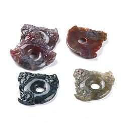 Indian Agate Chinese Style Natural Indian Agate Carved Pendants, Pi Xiu, 42.5~44.7x45.5~46.5x5~6.3mm, Hole: 1.8mm