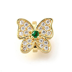 Бабочка Латунные микро проложить кубического циркония прелести, реальный 18 k позолоченный, бабочка, без никеля , 9.5x10.5x6.5 мм, отверстие : 5.5x2.5 мм