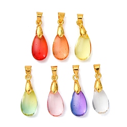 Золотой Градиент цвета краска для выпечки прозрачные стеклянные подвески, слеза, золотые, 20.5x8x5 мм, отверстие : 5x4 мм