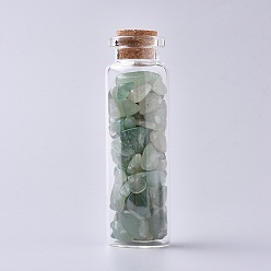 Green Aventurine Glass Wishing Bottle, For Pendant Decoration, with Green Aventurine Chip Beads Inside and Cork Stopper, 22x71mm