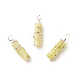 Нефрит Тайвань Подвески из натурального тайваньского нефрита, из экологически чистой латунной проволоки с платиновым покрытием, колонка, 19.5~20x5~5.5 мм, отверстие : 2.4~2.7 мм