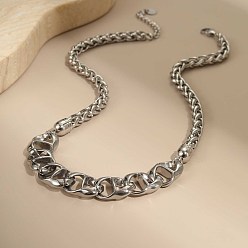 Нержавеющая Сталь Цвет 304 Ожерелье из нержавеющей стали с витыми овальными звеньями в виде пшеничных колосьев для женщин, не тускнеет, цвет нержавеющей стали, 18.39 дюйм (46.7 см)