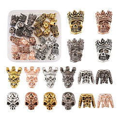 Mixed Color 32Pcs 16 Styles Tibetan Style Alloy Beads, Skull, Mixed Color, 2pcs/style