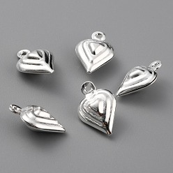 Посеребрённый Латунь прелести, сердце, 925 серебро покрытием, 12x8x4.5 мм, отверстие : 0.9 мм