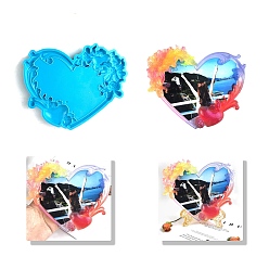 Deep Sky Blue DIY Heart Photo Frame Silicone Molds, Resin Casting Molds, For UV Resin, Epoxy Resin Jewelry Making, Deep Sky Blue, 160x190x16mm