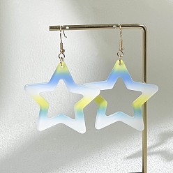 Cornflower Blue Alloy Acrylic Star Dangle Earrings for Women, Golden, Cornflower Blue, 50mm