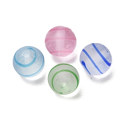 Couleur Mélangete Perles au chalumeau à la main givrées, rond avec motif à rayures, couleur mixte, 12mm, Trou: 1.8mm