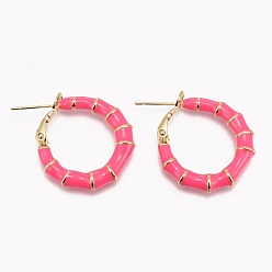 Темно-Розовый Серьги-гвоздики из латуни, серьги обруча, долговечный, кольцо, реальный 18 k позолоченный, темно-розовыми, 23x4.5 мм, штифты : 1 мм