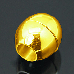 Golden 304 Stainless Steel Magnetic Clasps with Glue-in Ends, Ion Plating (IP), Drum, Golden, 13x13mm, Hole: 6mm