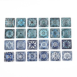 (52) Непрозрачная лаванда Кабошоны из стекла, квадрат с рисунком напольной плитки, разноцветные, 25x25x7 мм, 24 шт / комплект