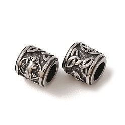 Human 316 cuentas europeas quirúrgicas de acero inoxidable, abalorios de grande agujero, columna con palabra feliz, plata antigua, Smo, 9x8~8.5 mm, agujero: 5 mm