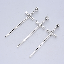 Античное Серебро Тибетском стиле сплава кабошоны, длинные мечи, без кадмия и без свинца, для изготовления, изготовление ювелирных изделий, античное серебро, 91.5x24.5x4 мм, около 91 шт / 500 г