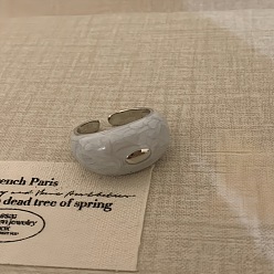 Gainsboro Brass Enamel Cuff Open Rings, Oval, Gainsboro, 15~20mm