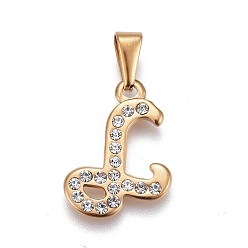 Letter L 304 Stainless Steel Pendants, with Rhinestone, Letter, Letter.L, 22x15.5x2mm, Hole: 3~3.5x7.5~8mm