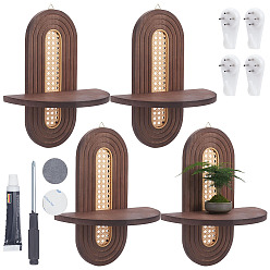 Coffee 4 Sets Oval Wooden Wall-Mounted Storage Rack, Coffee, 373x160x14.5mm