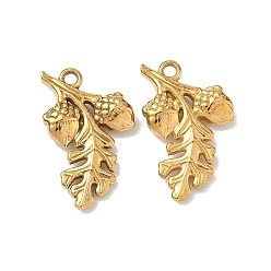 Настоящее золото 18K 304 подвески из нержавеющей стали, очарование листа, ионное покрытие (ip), реальный 18 k позолоченный, 18.5x11.5x3 мм, отверстие : 1.4 мм