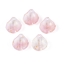 Pink Подвески из прозрачного стекла с лепестками, два тона, с золотой порошок, розовые, 17x17.5x6 мм, отверстие : 1.2~1.4 мм