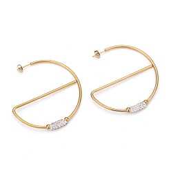 Золотой 304 серьги-полукруги из нержавеющей стали, серьги, со стразами из полимерной глины и ушными гайками, полукруг, золотые, 55x5.5 мм, штифты : 0.8 мм