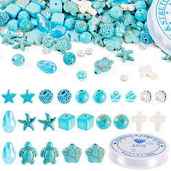 Смешанные камни Наборы для самостоятельного изготовления браслетов/ожерельев из натуральной лавы, синтетической бирюзы и коралловых бусин, 10 мм, отверстие : 1 мм