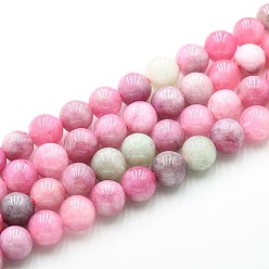 Фламинго Природного кварца нитей бисера, окрашенные, круглые, имитация нефрита, фламинго, 6~6.5 мм, отверстие : 0.9~1 мм, около 60~63 шт / нитка, 14.96~15.35 дюйм (38~39 см)