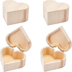 Blanched Almond Pine Storage Box, with Iron Findings, Heart, Blanched Almond, 12.7x13.25x7.05cm, Inner Diameter: 10.5x11.8cm