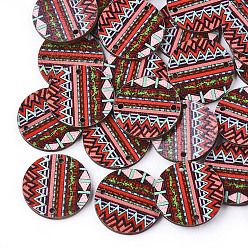 Colorful Printed Basswood Links, Flat Round, Colorful, 19.5x2mm, Hole: 1.5mm