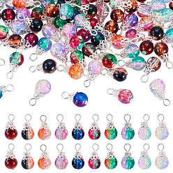 Gemischte Farbe 100Stk. 10 Farben Glasanhänger, mit  eisernem Zubehör, Runde Charme, Gemischte Farbe, 18.6 mm, Bohrung: 3.3 mm, 10 Stk. je Farbe